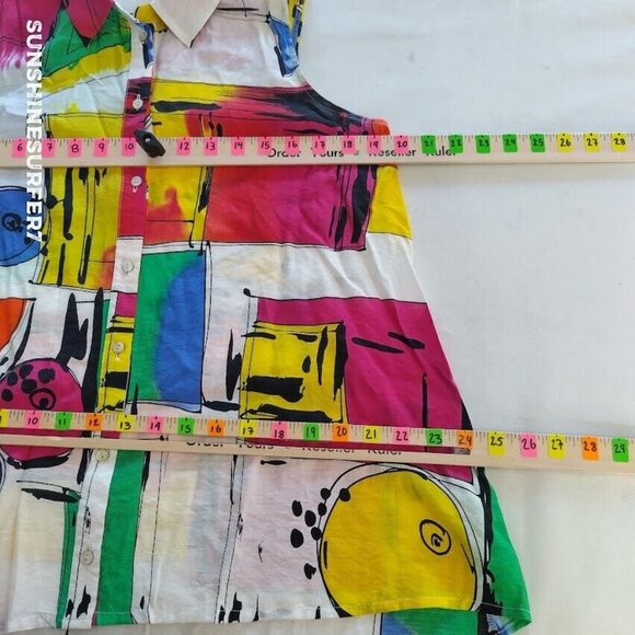 Milano Button Up Blouse Womens S Multicolor Art to Wear Sleeveless Lightweight - Picture 4 of 9